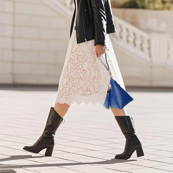 ⚡New Blue Leather Triangle Wristlet Clutch Handbag Pyramid Evening Cocktail - Picture 5 of 6